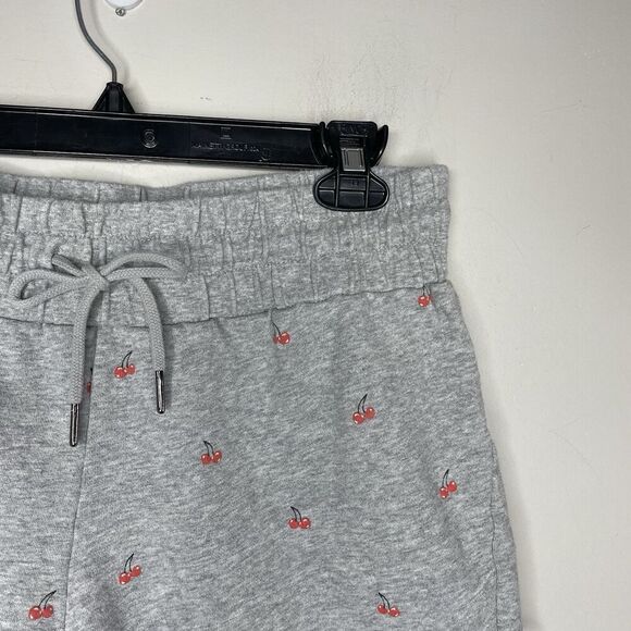 BETSEY JOHNSON Shorts Women Large Cherries Jubilee Gray Raw Hem Sweat Terry - Picture 2 of 13